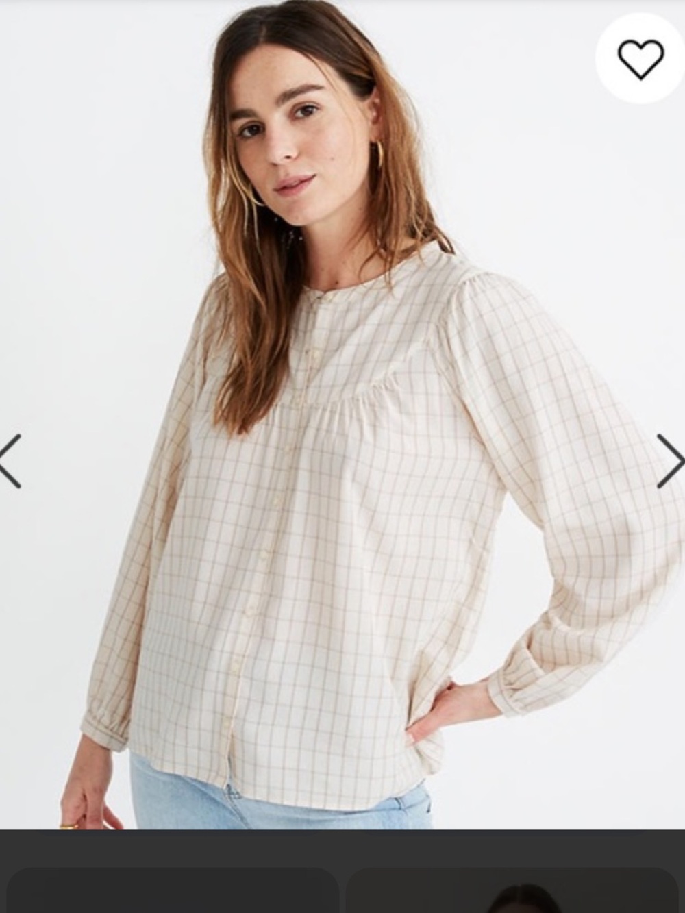 Madewell Cream and Tan Plaid Button-Down Blouse